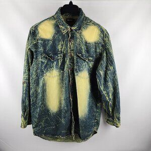 Encrypted Shirt Men's XXL Blue Multi Vintage Tye Dye L/S Button Up